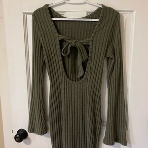 Halara ribbed knit backless tie back long sleeve bodycon mermaid maxi dress M